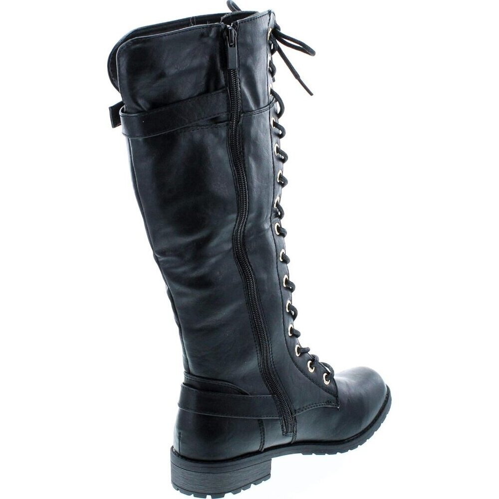 Mango 27 Womens Knee High Buckle Riding Lace Up adjustable Black Long Boots - Picture 5 of 8